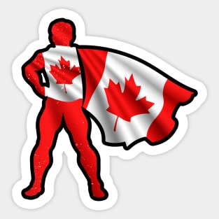 Canadian Hero Wearing Cape of Canada Flag Love Canadian Roots Sticker